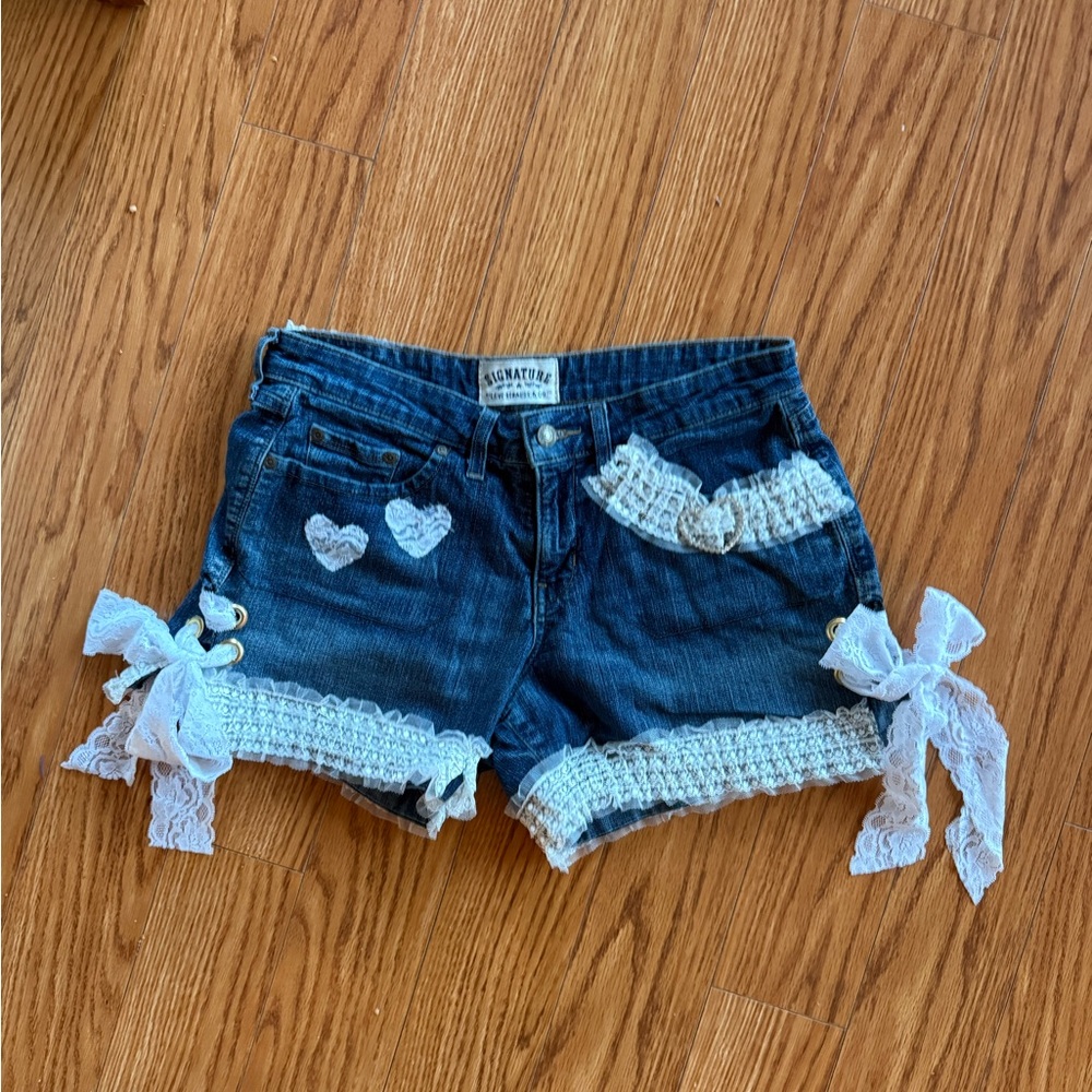 Signature by Levi Strauss Blue Jean Shorts with White Lace Accents